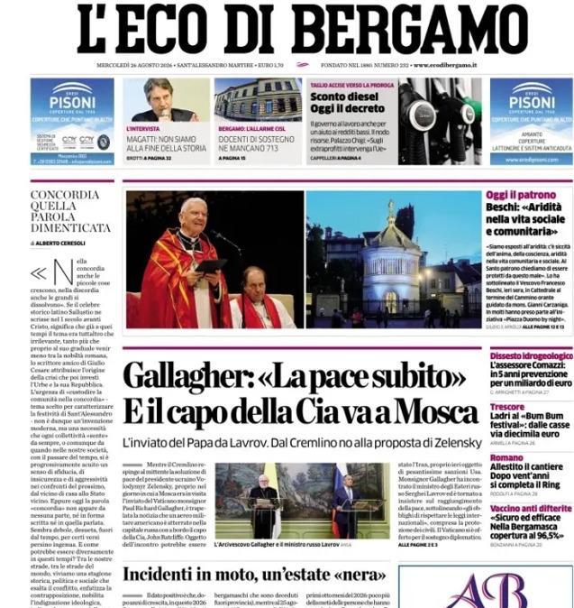 PRIMA PAGINA - L'Eco di Bergamo: "Domani Conference Ma Elmas non ci sarà «Spiace, farò il tifo»"
