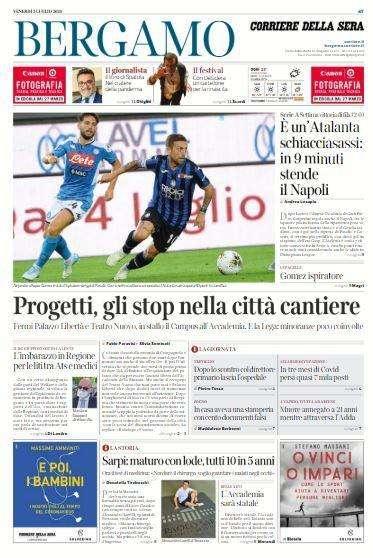 Corriere di Bergamo: "È un’Atalanta schiacciasassi: in 9 minuti: stende il Napoli"