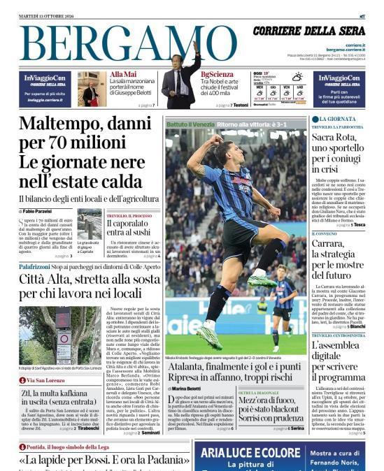PRIMA PAGINA - Corriere di Bergamo: "Atalanta, finalmente i gol e i punti. Ripresa in affanno, troppi rischi"