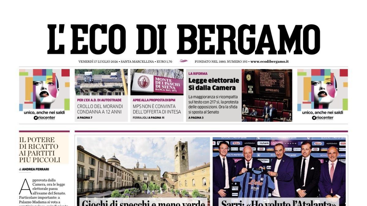PRIMA PAGINA – L'Eco di Bergamo: "Sarri: «Ho voluto l'Atalanta»"