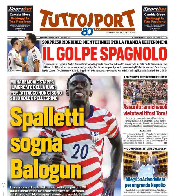 PRIMA PAGINA - Tuttosport: "Spalletti sogna Balogun"