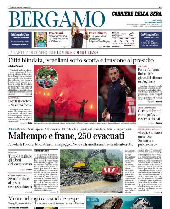PRIMA PAGINA - Corriere di Bergamo: "Fatica Atalanta, finisce 0-0: giovedì il ritorno in Ungheria"