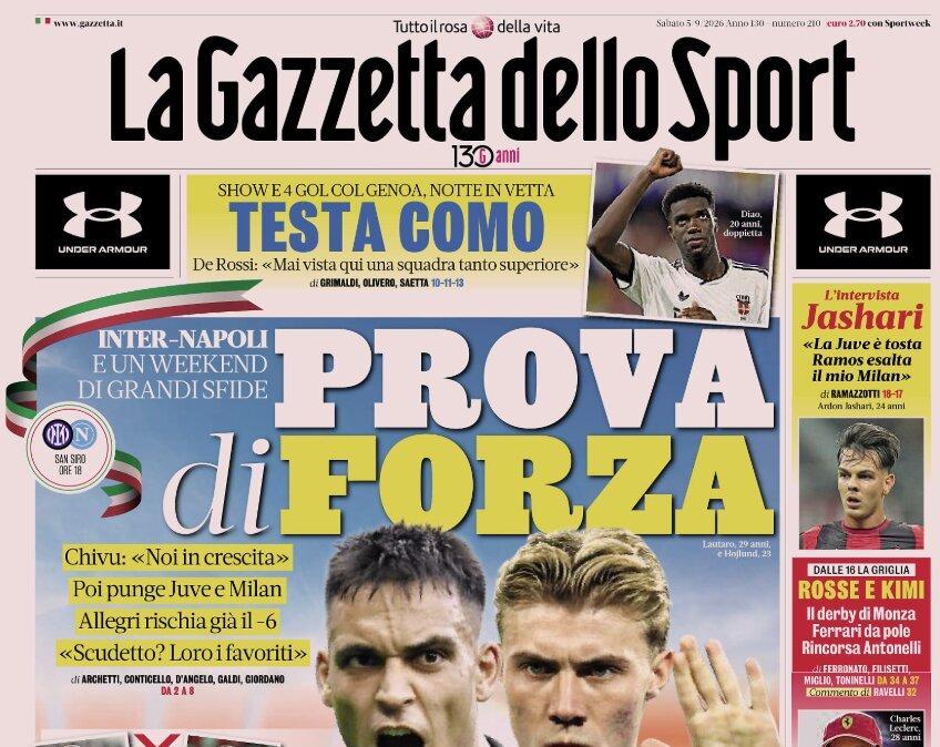 PRIMA PAGINA – La Gazzetta dello Sport: "Gasp lanciato ma c'è la Dea"