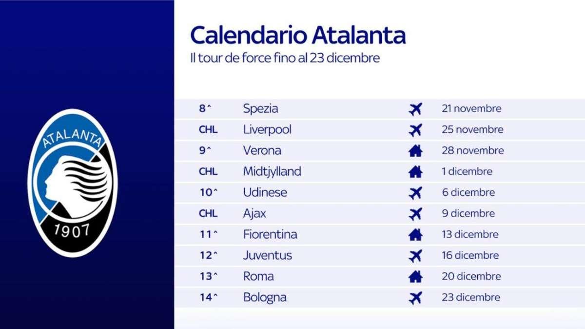Il Calendario dell'Atalanta da qui a Natale