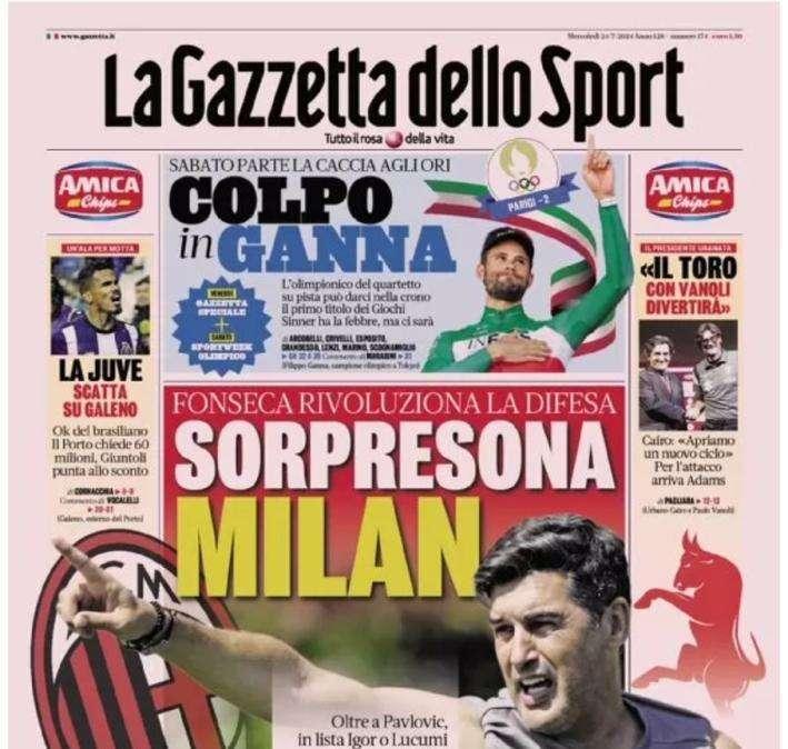 L'apertura de La Gazzetta dello Sport: "Sorpresona Milan"
