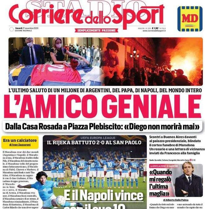 Corriere dello Sport in apertura : "L'amico geniale"