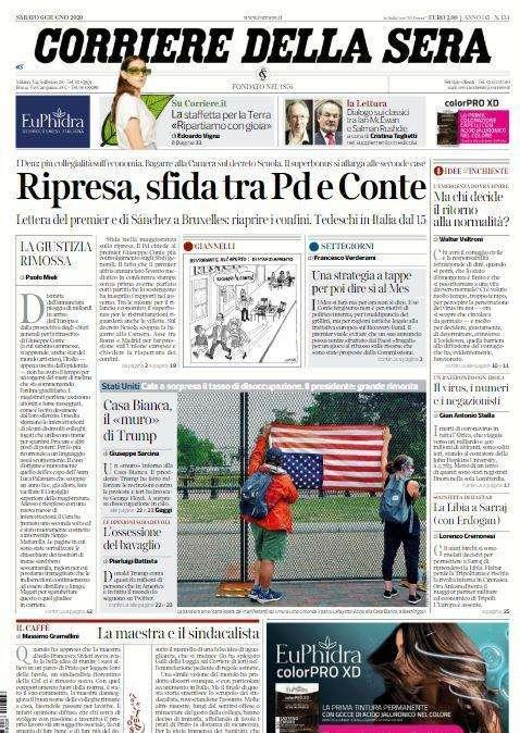 Corriere della Sera in apertura: "Ripresa: sfida tra Pd e Conte"