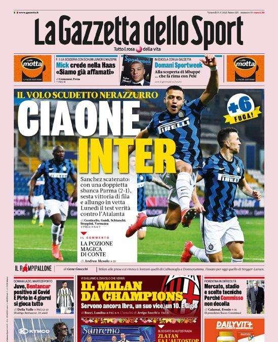 La Gazzetta dello Sport in apertura: "Ciaone Inter"