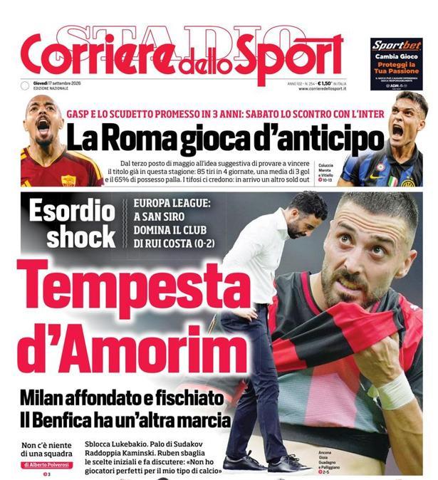 PRIMA PAGINA - Corriere dello Sport: "Tempesta d'Amorin"