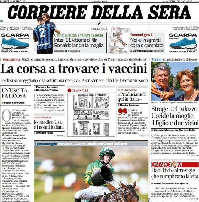 PRIME PAGINE - Le aperture dei maggiori quotidiani nazionali di lunedì 12 aprile 2021