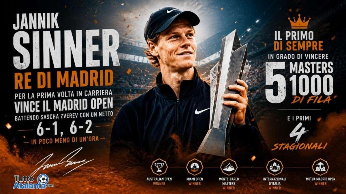 Il padrone del tennis mondiale: Sinner asfalta Zverev in meno di un'ora e conquista la Spagna