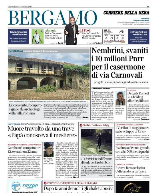 PRIMA PAGINA - Corriere di Bergamo: "Tutti in Nazionale: Sarri al lavoro con i pochi reduci"