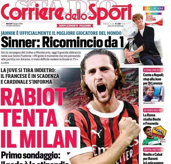 L'apertura del Corriere dello Sport sul futuro del francese: "Rabiot tenta il Milan"