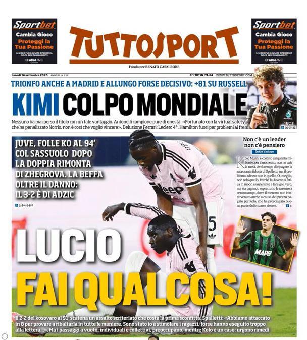 PRIMA PAGINA - Tuttosport: "Lucio fai qualcosa"