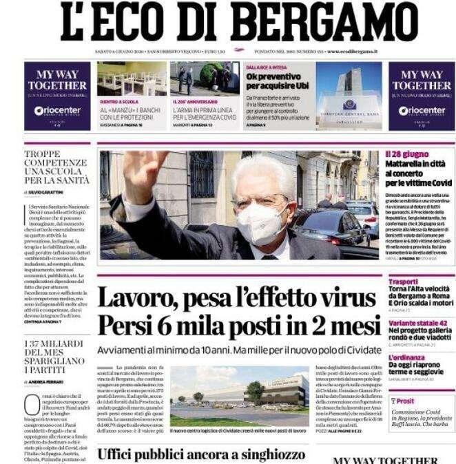 L'Eco di Bergamo: "Lavoro, pesa l’effetto virus. Persi 6 mila posti in 2 mesi".