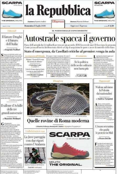La Repubblica: "La Juve pareggia con due rigori contro l'Atalanta"