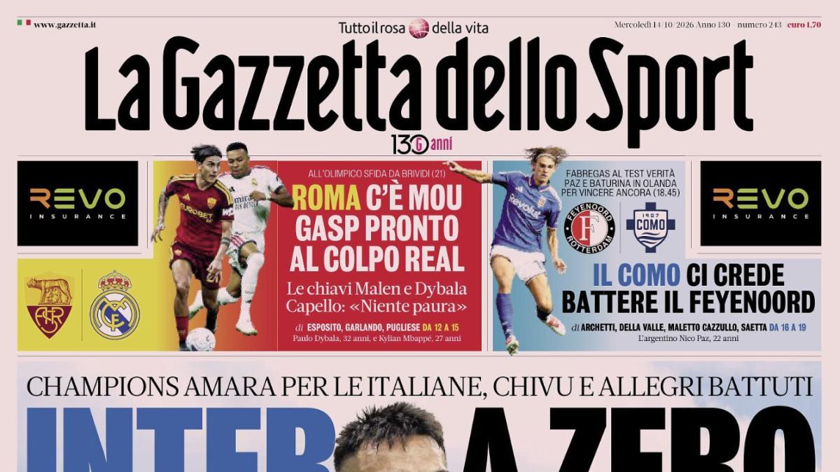 PRIMA PAGINA – La Gazzetta dello Sport: "Inter a zero"