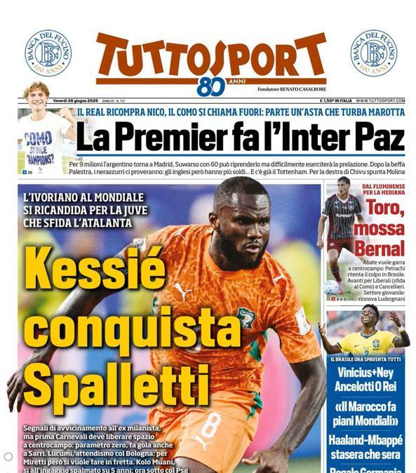 PRIMA PAGINA - Tuttosport: "Kessié conquista Spalletti"