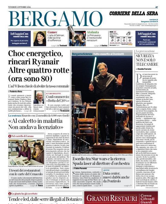 PRIMA PAGINA - Corriere di Bergamo: "Atalanta: La Primavera e i trenta trofei nerazzurri"