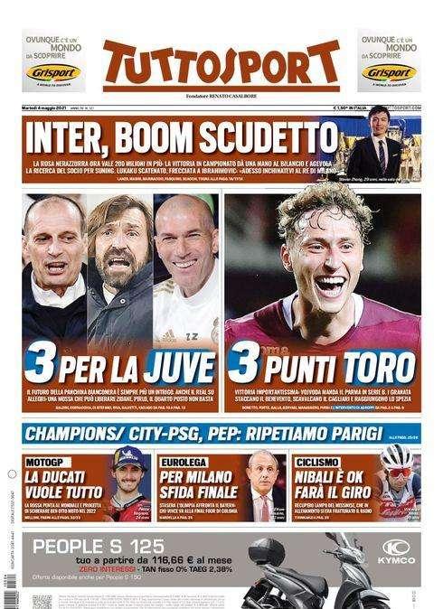 L'apertura di Tuttosport: "3 per la Juve" e "3 punti per il Toro"
