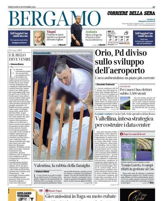 PRIMA PAGINA - Corriere di Bergamo: "I tifosi a Zingonia «Fiducia a Sarri ma acceleriamo"