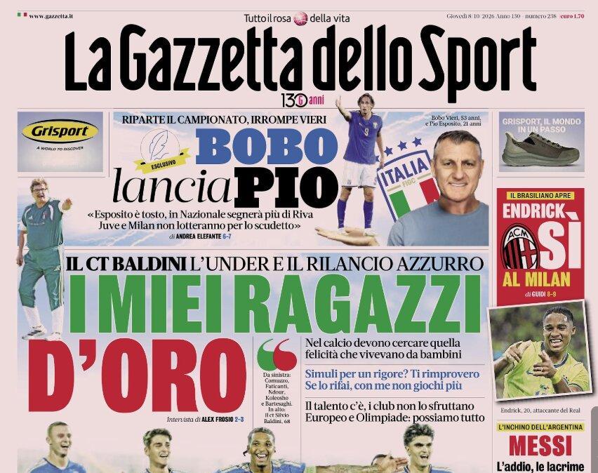 PRIMA PAGINA – La Gazzetta dello Sport: "I miei ragazzi d'oro"
