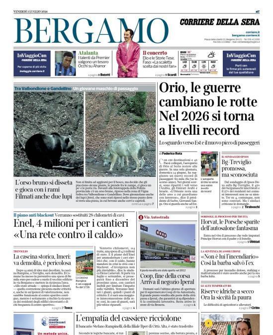 PRIMA PAGINA - Corriere di Bergamo: "I talenti da Premier valgono un tesoro. Occhi su Ahanor"
