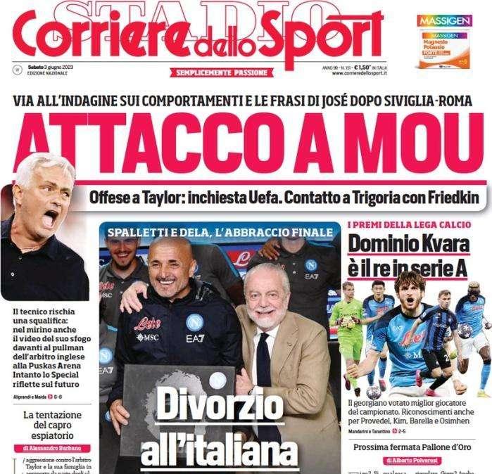L'apertura del Corriere dello Sport sul tecnico della Roma: "Attacco a Mou"L'apertura del Corriere dello Sport sul tecnico della Roma: "Attacco a Mou"
