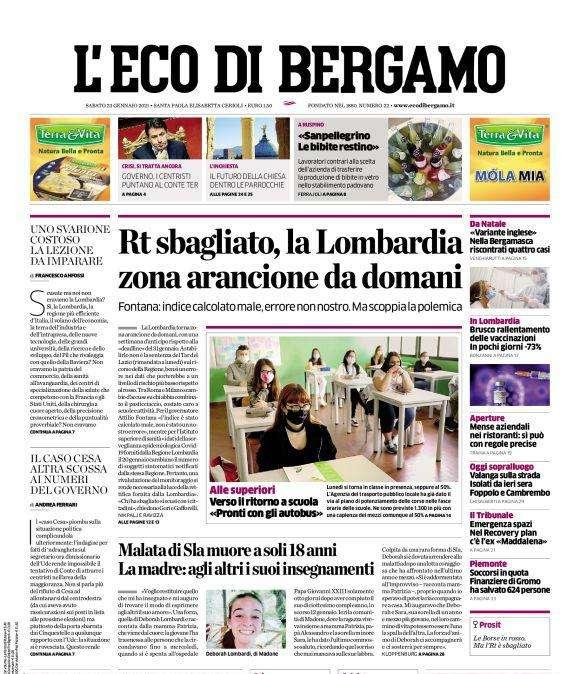 L'Eco di Bergamo: "Rt sbagliato, la Lombardia zona arancione da domani" 