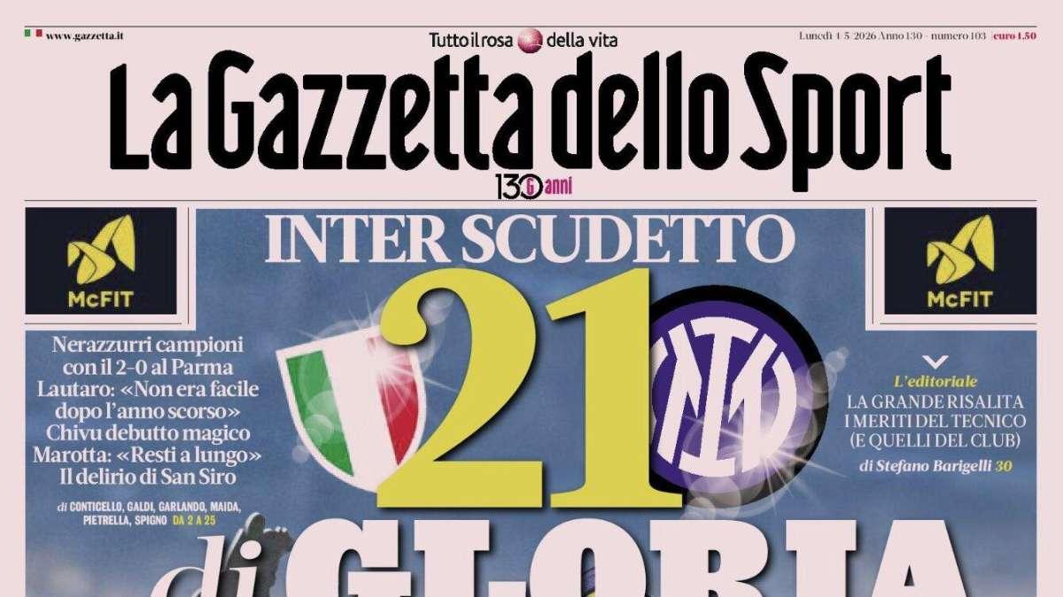 PRIMA PAGINA - La Gazzetta dello Sport: "Inter scudetto, 21 di gloria"