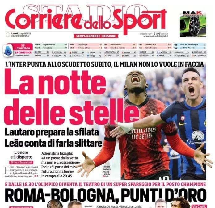 L'apertura del Corriere dello Sport sul derby: "La notte delle stelle"