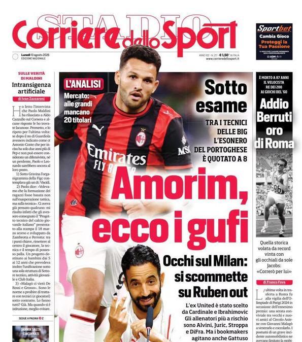 PRIMA PAGINA - Corriere dello Sport: "Amorim, ecco i gufi"