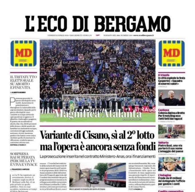 L'Eco di Bergamo apre con la qualificazione della Dea: "Magnifica Atalanta"