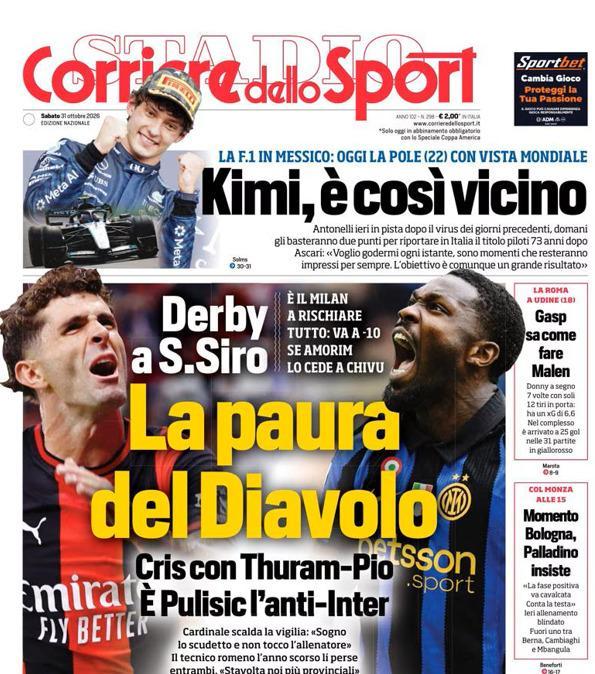 PRIMA PAGINA - Corriere dello Sport: "La paura del Diavolo"