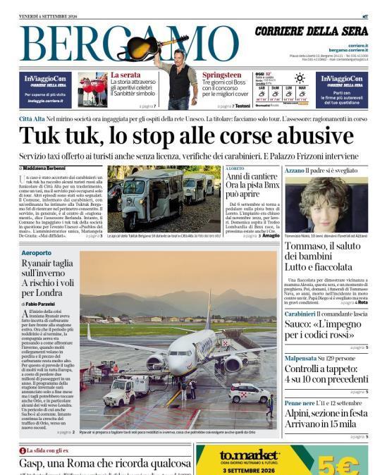 PRIMA PAGINA - Corriere di Bergamo: "Gasp, una Roma che ricorda qualcosa"