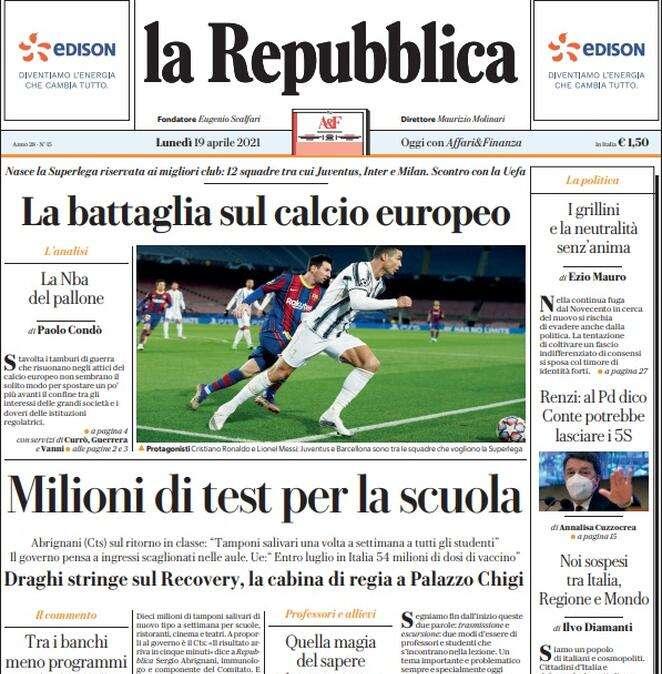 La Repubblica: "Milioni di test per la scuola" 