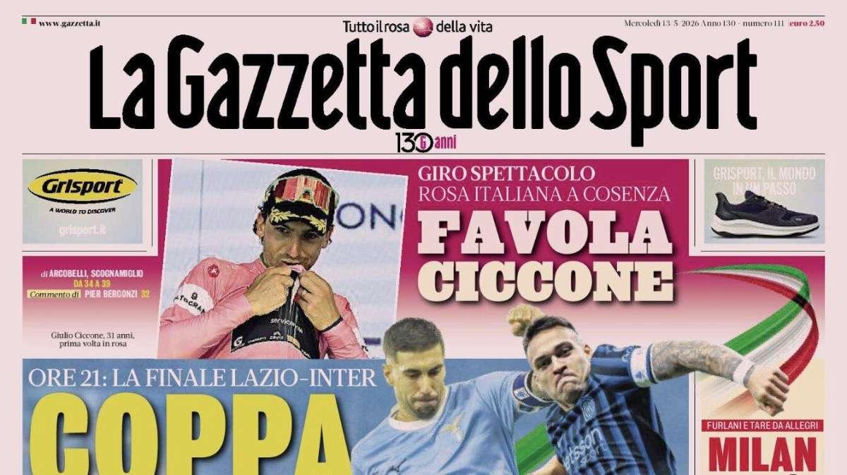 PRIMA PAGINA - La Gazzetta dello Sport: "Coppa mia. Ore 21: la finale Lazio-Inter"