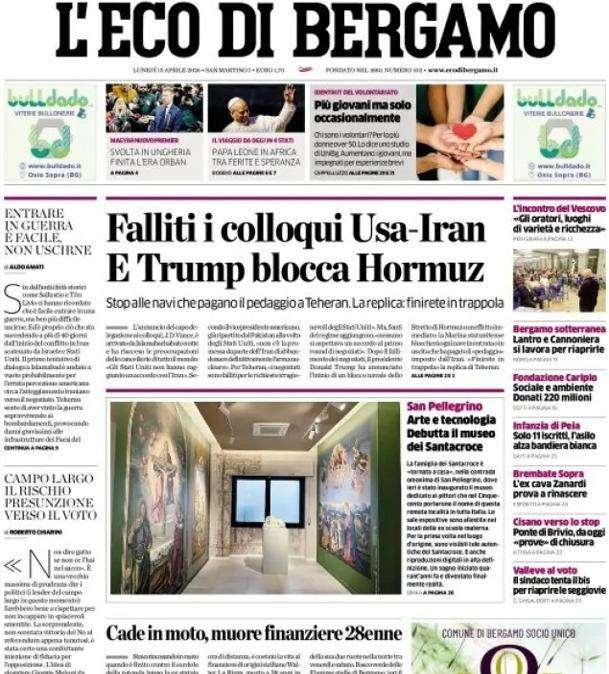 PRIMA PAGINA - L'Eco di Bergamo: "Corsa per l'Europa. Atalanta in salute ma occasione persa"