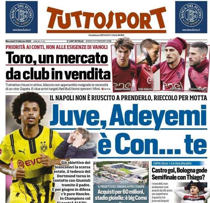 Tuttosport in apertura sul mercato bianconero: "Juve, Adeyemi è Con...te"