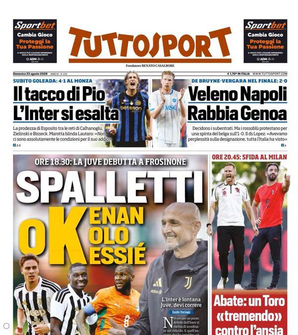 PRIMA PAGINA - Tuttosport: "Spalletti  o Kenan, o Kolo o Kessie"