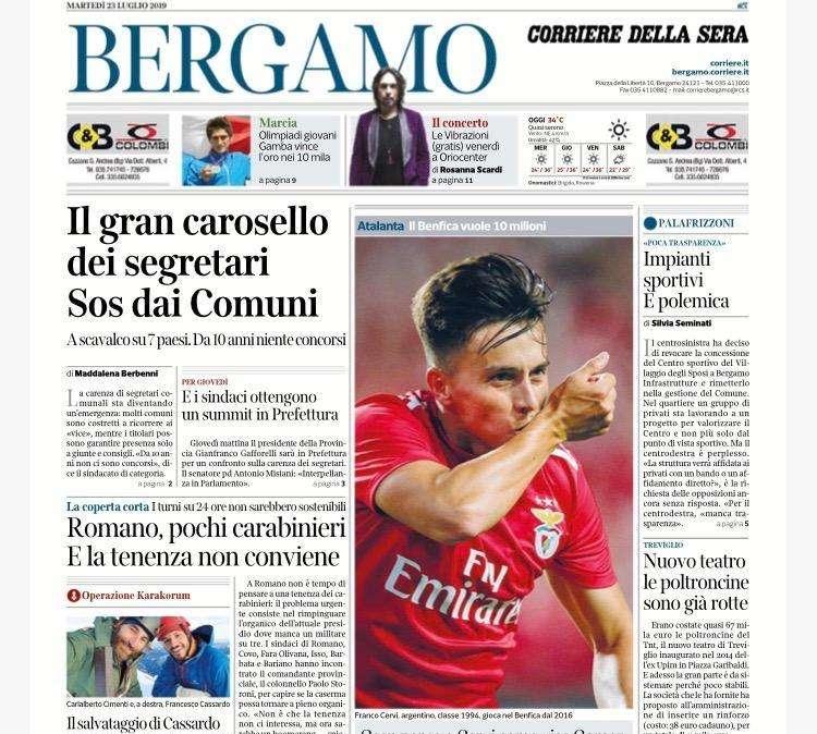 Corriere di Bergamo: "Gasp pensa a Cervi come vice Gomez"