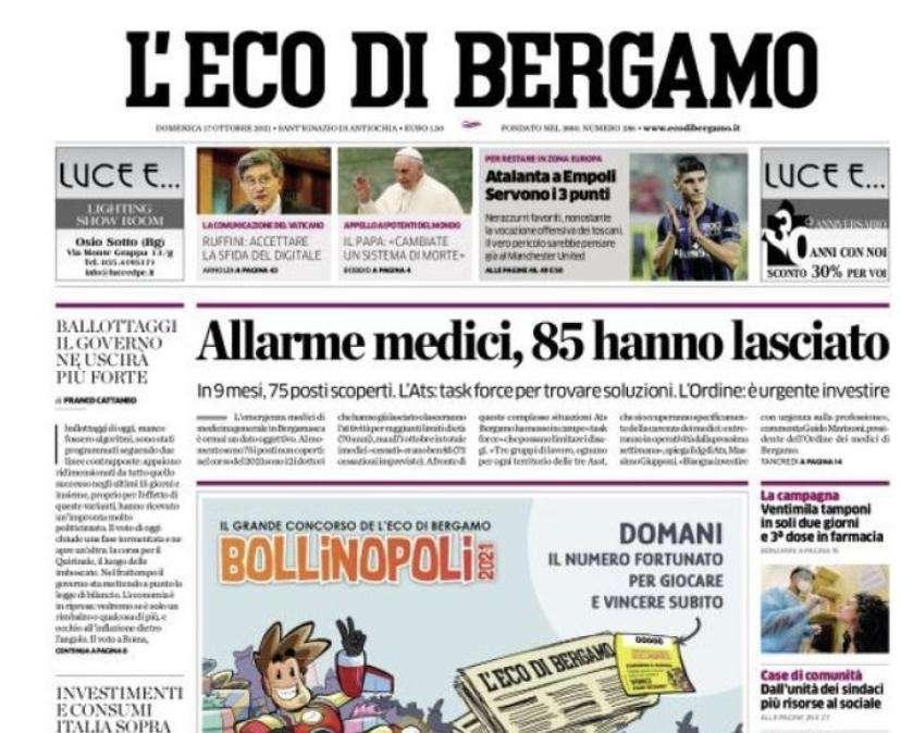 Per restare in zona Europa, L'Eco di Bergamo: "Atalanta a Empoli, servono i tre punti"