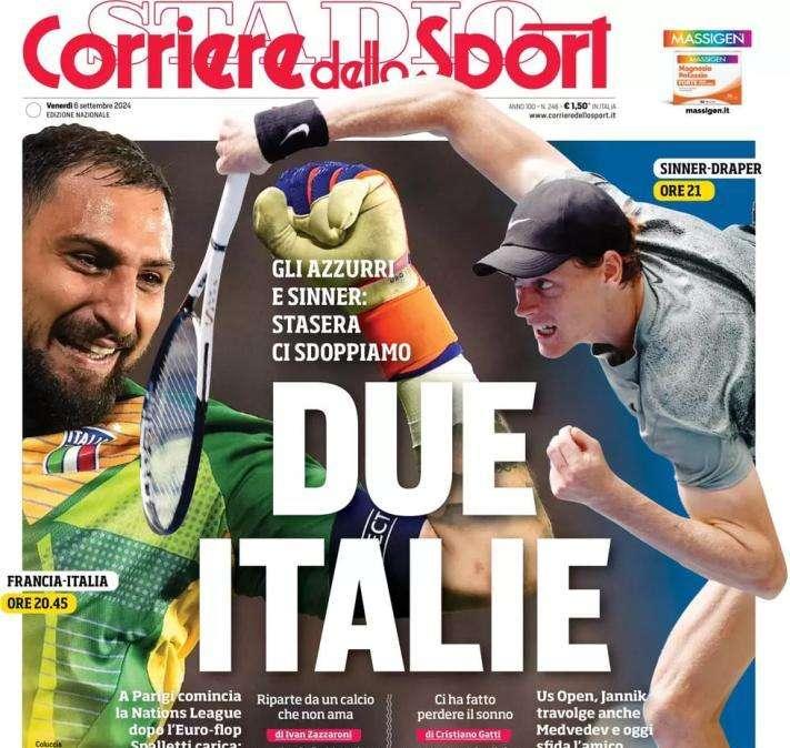 L'apertura del Corriere dello Sport sugli Azzurri e Sinner: "Due Italie"