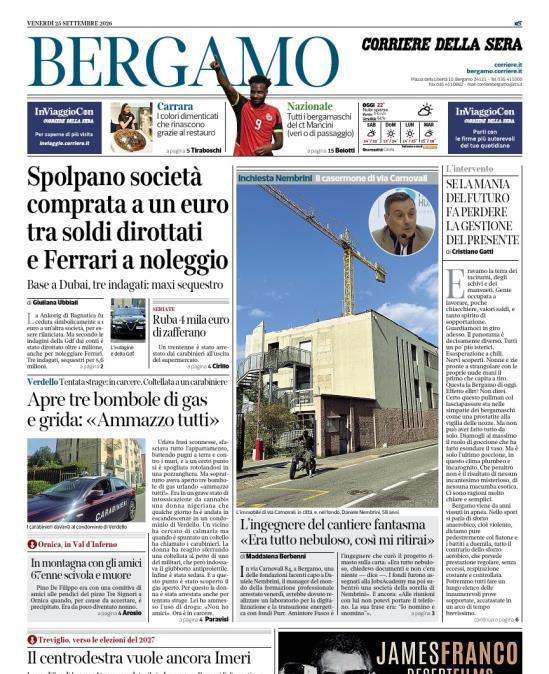 PRIMA PAGINA - Corriere di Bergamo: "Nazionale: Tutti i bergamaschi del ct Mancini"