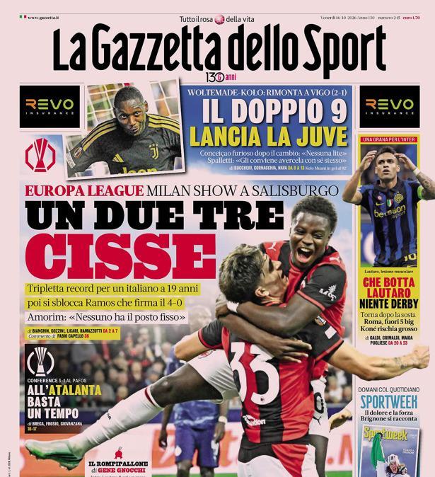 PRIMA PAGINA - Gazzetta dello Sport: "All'Atalanta basta un tempo"