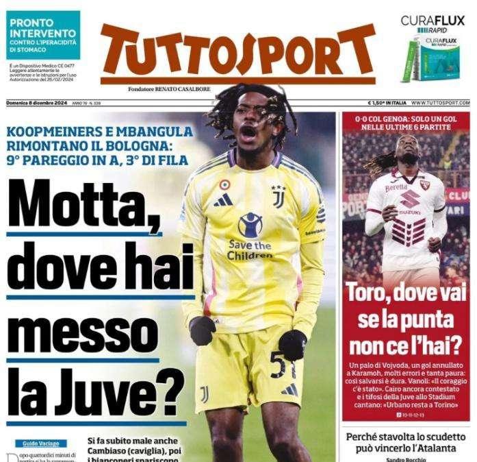 L'apertura in prima pagina di Tuttosport: "Motta, dove hai messo la Juve?"