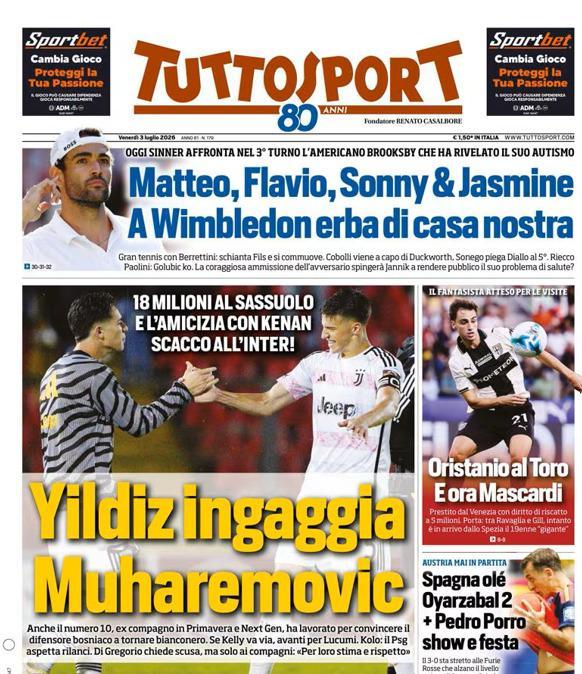 PRIMA PAGINA - Tuttosport: "Yildiz ingaggia Muharemovic"