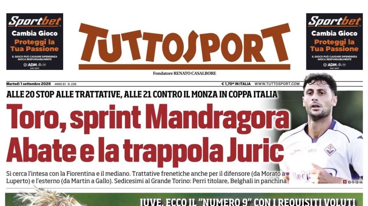 PRIMA PAGINA – Tuttosport: "Samardzic al 96' Bologna a zero"