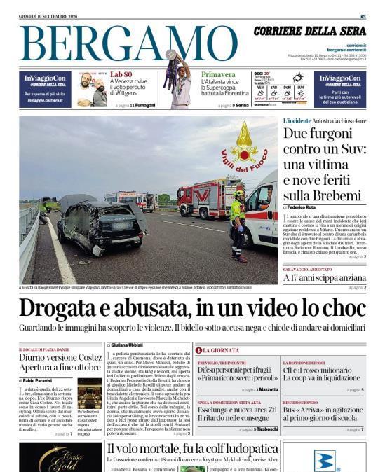 PRIMA PAGINA - Corriere di Bergamo:  "Primavera. L’Atalanta vince la Supercoppa, battuta la Fiorentina"