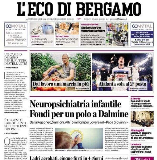 L'Eco di Bergamo in prima pagina sulla Dea: "Atalanta sola al secondo posto"